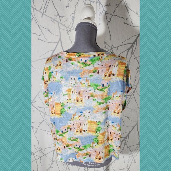 Cynthia Rowley Greek Seaside Printed 100% Linen Tee - Picture 4 of 5